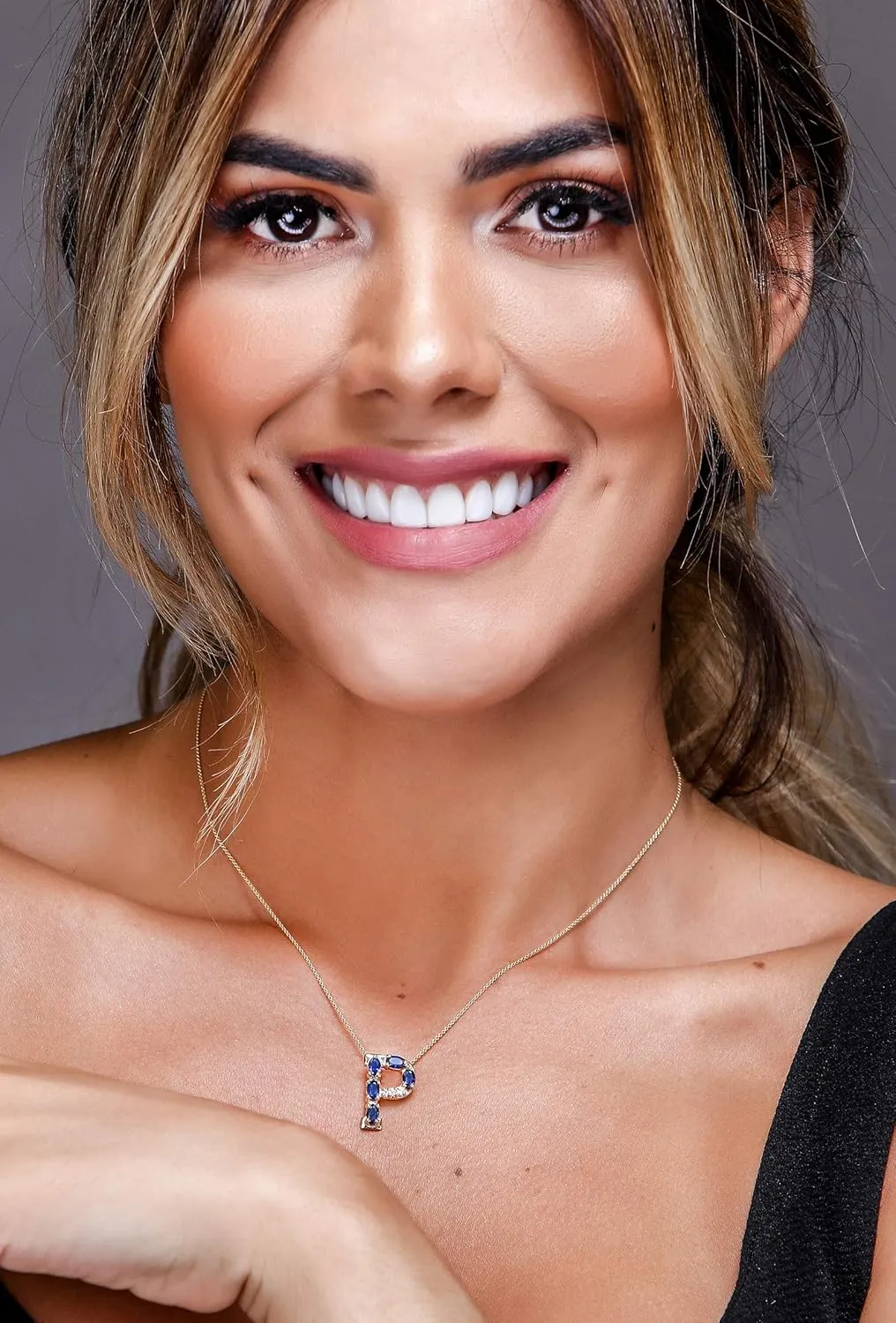Blue Sapphire Initial Necklace With Diamonds & 18K Gold Chain | Irresistible Letter Pendants Jewelry | Perfect Valentines Day, Anniversary & Birthday Gift
