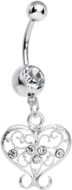 Body Candy Clear Opulent Scrolled Heart Dangle Belly Ring