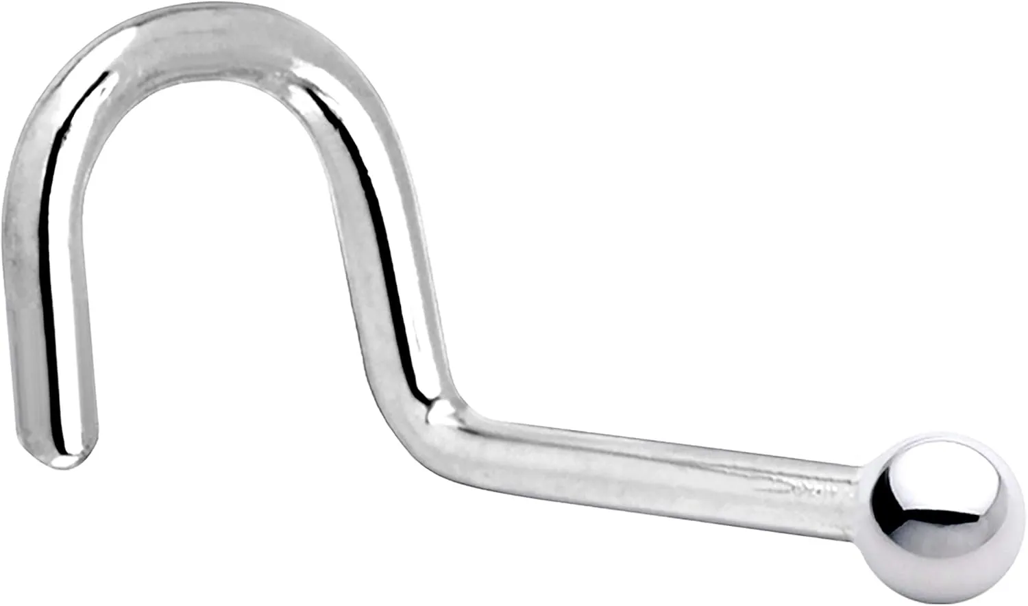 Body Candy Solid 14k White Gold 1.5mm Ball Right Nose Stud Screw Ring 20 Gauge 1/4"