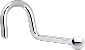 Body Candy Solid 14k White Gold 1.5mm Ball Right Nose Stud Screw Ring 20 Gauge 1/4"