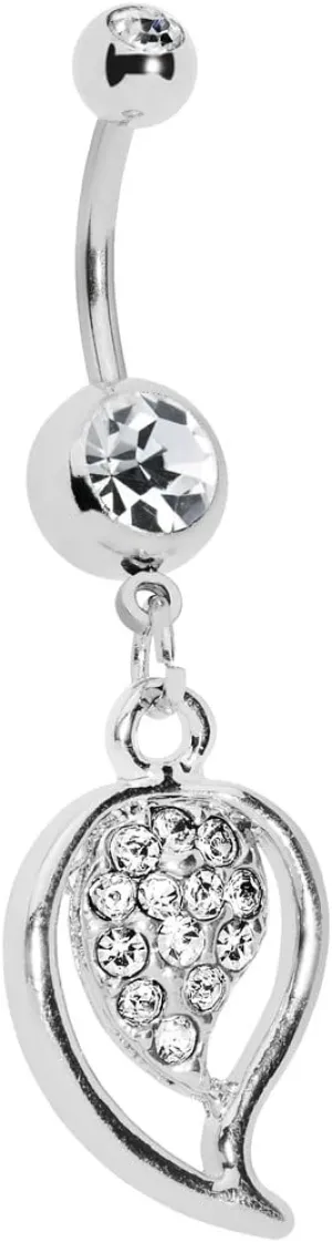Body Candy Womens Clear Stylish Paved Leaf Belly Ring