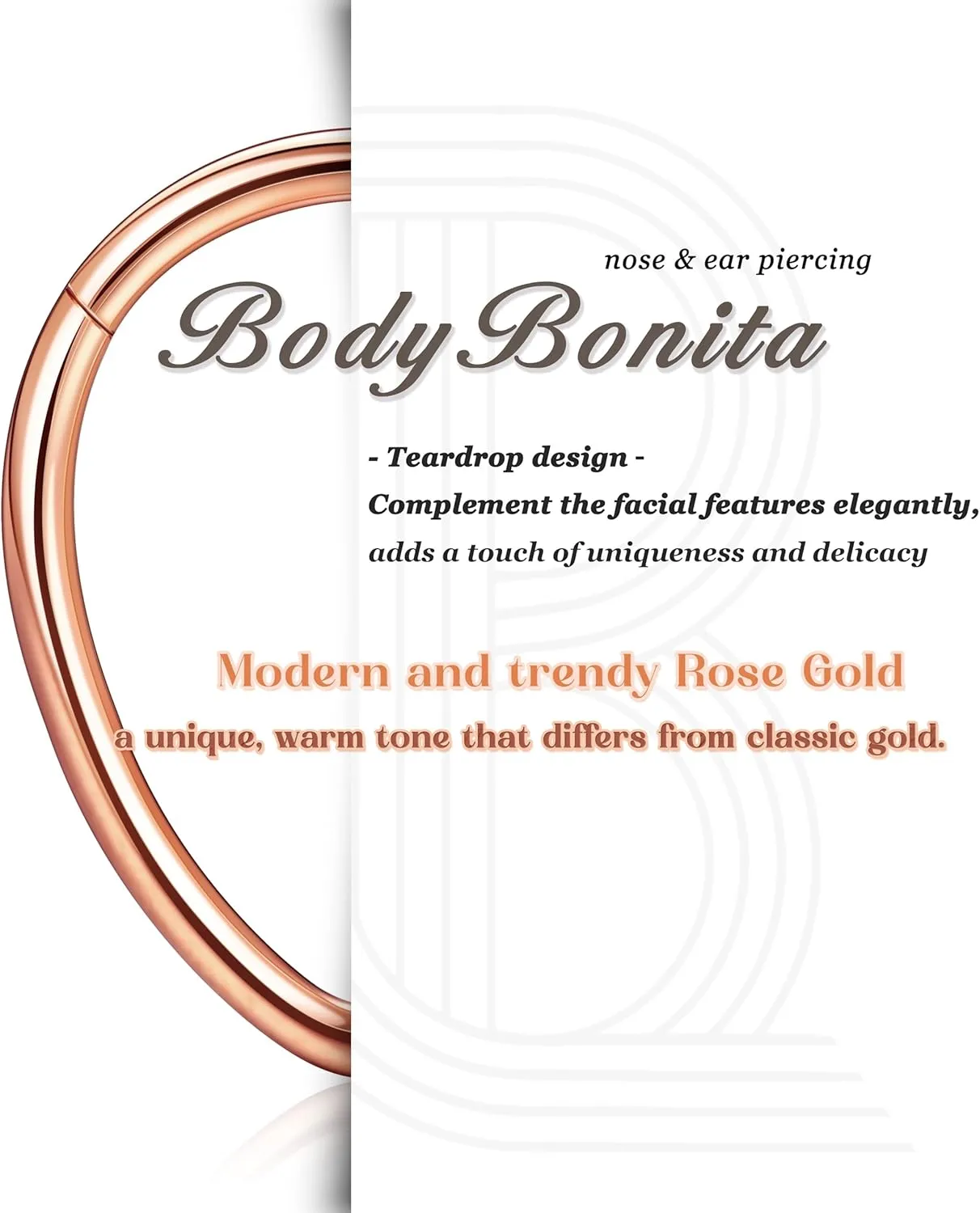 BodyBonita 16G Septum Rings Teardrop - 316L Surgical Steel Nose Rings Hoops Teardrop Seamless Hinged Cartilage Earrings for Women Conch Daith Piercing Jewelry Helix Rook Lip Gold/Silver/Black/RoseGold