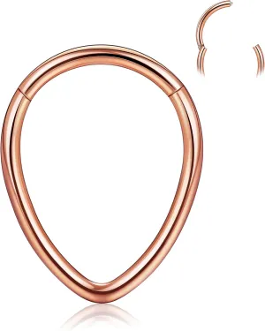 BodyBonita 16G Teardrop Septum Rings - G23 Titanium Nose Rings Hoops Seamless Hinged Cartilage Conch Daith Helix Rook Earrings Piercings Septum Jewelry for Women Men Gold/Silver/Black/Rose Gold