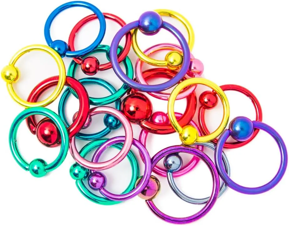 BodyJewelryOnline Micro Captive Bead Rings Pack of 10, 14 Gauge/16 Gauge Mixed Pack, Multiple Usage [Lip/Ear/Nose/Tragus/More], Vibrant Colors, Anodized Titanium, Surgical Steel