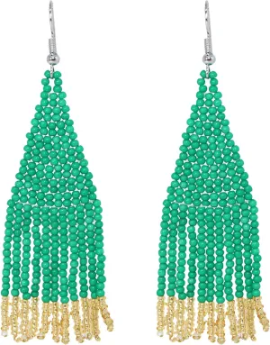 Bohemian Handmade Long Beaded Tassel Earrings Boho Seed Bead Fringe Dangle Statement Earrings Fashion Jewelry for Women Christmas and Gifts