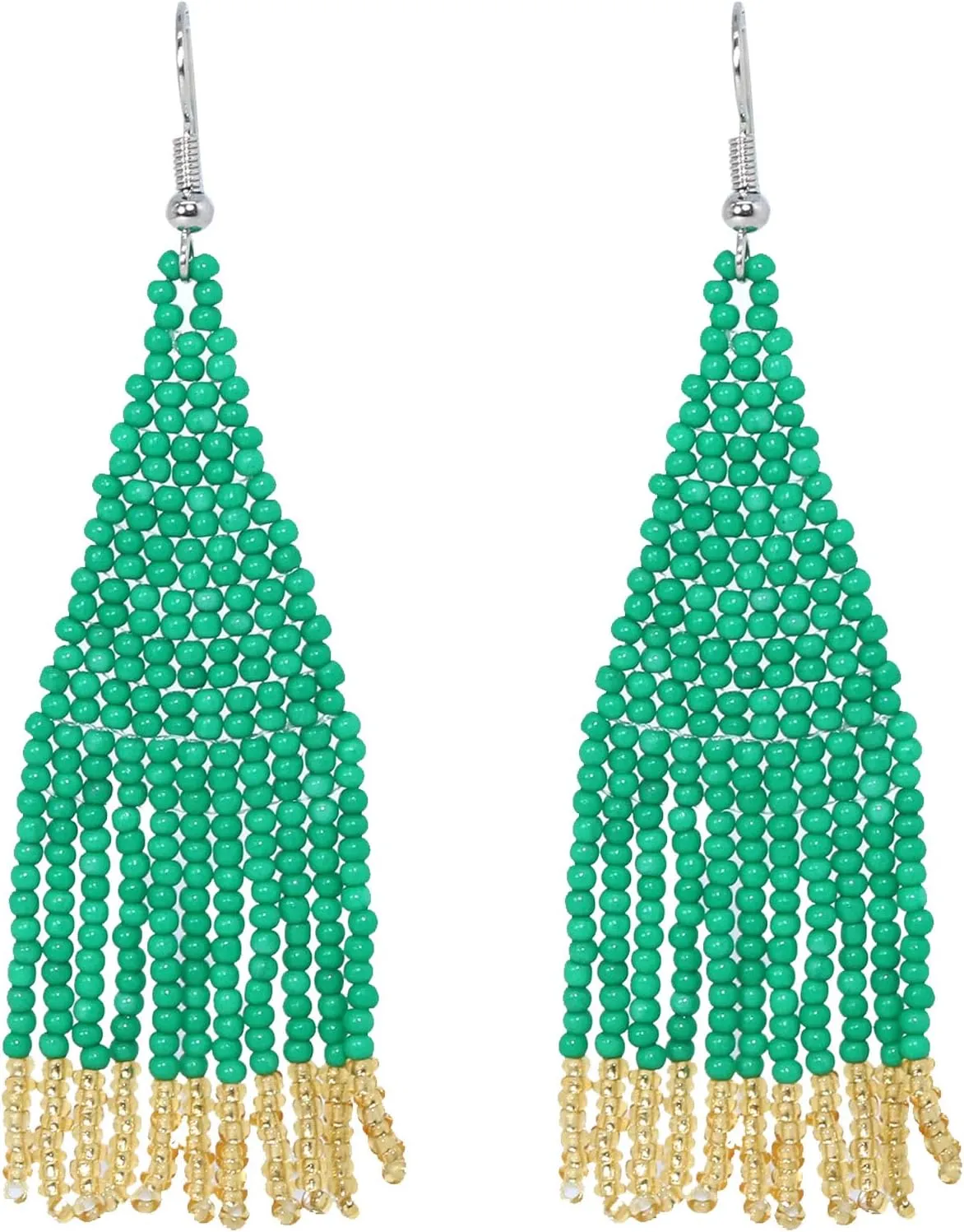 Bohemian Handmade Long Beaded Tassel Earrings Boho Seed Bead Fringe Dangle Statement Earrings Fashion Jewelry for Women Christmas and Gifts