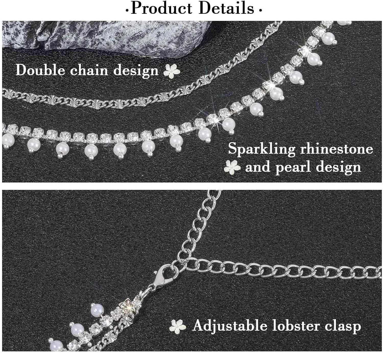 Bohend Layered Rhinestone Waist Chain Silver Belly Chains Pearl Belt Jewelry Body Chain Adjustable Accessories for Women and Girls