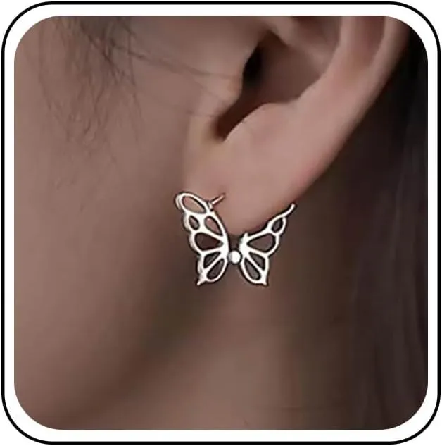 Boho Butterfly Huggie Hoop Earrings Silver Butterfly Stud Earrings Hollow Butterfly Earrings Small Butterfly Wing Earrings Jewelry for Women