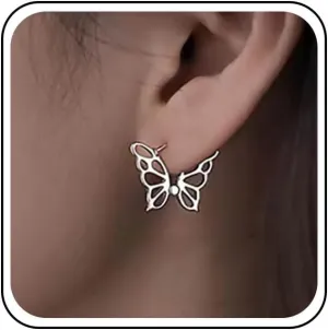 Boho Butterfly Huggie Hoop Earrings Silver Butterfly Stud Earrings Hollow Butterfly Earrings Small Butterfly Wing Earrings Jewelry for Women
