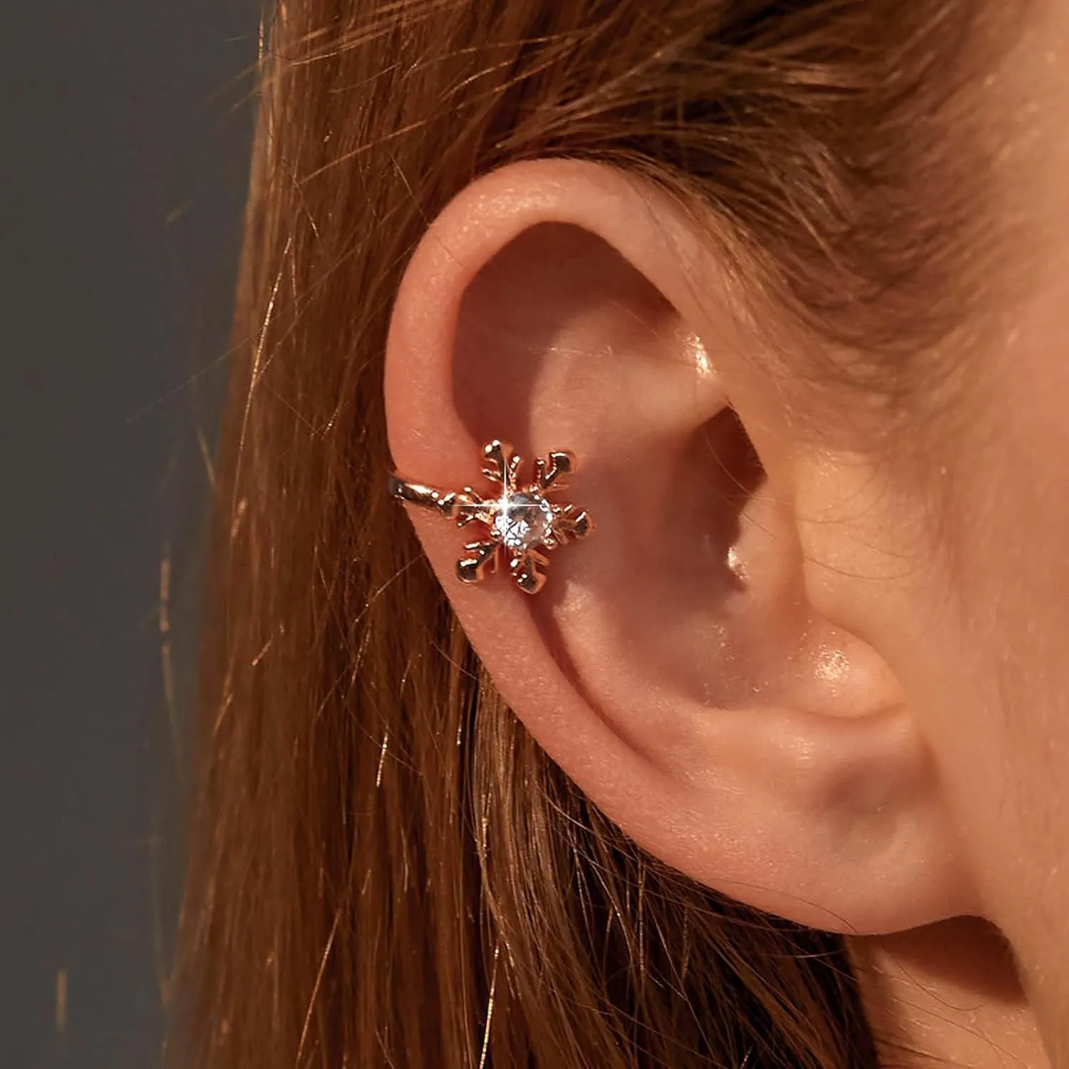 Boho Cz Snowflake Ear Cuff Earrings Crystal Snowflake Cuff Wrap Earrings Gold Snowflake Cartilage Cuff Earrings Rhinestone Snowflake Earrings Snowflake Crawler Cuff Earrings No Piercing