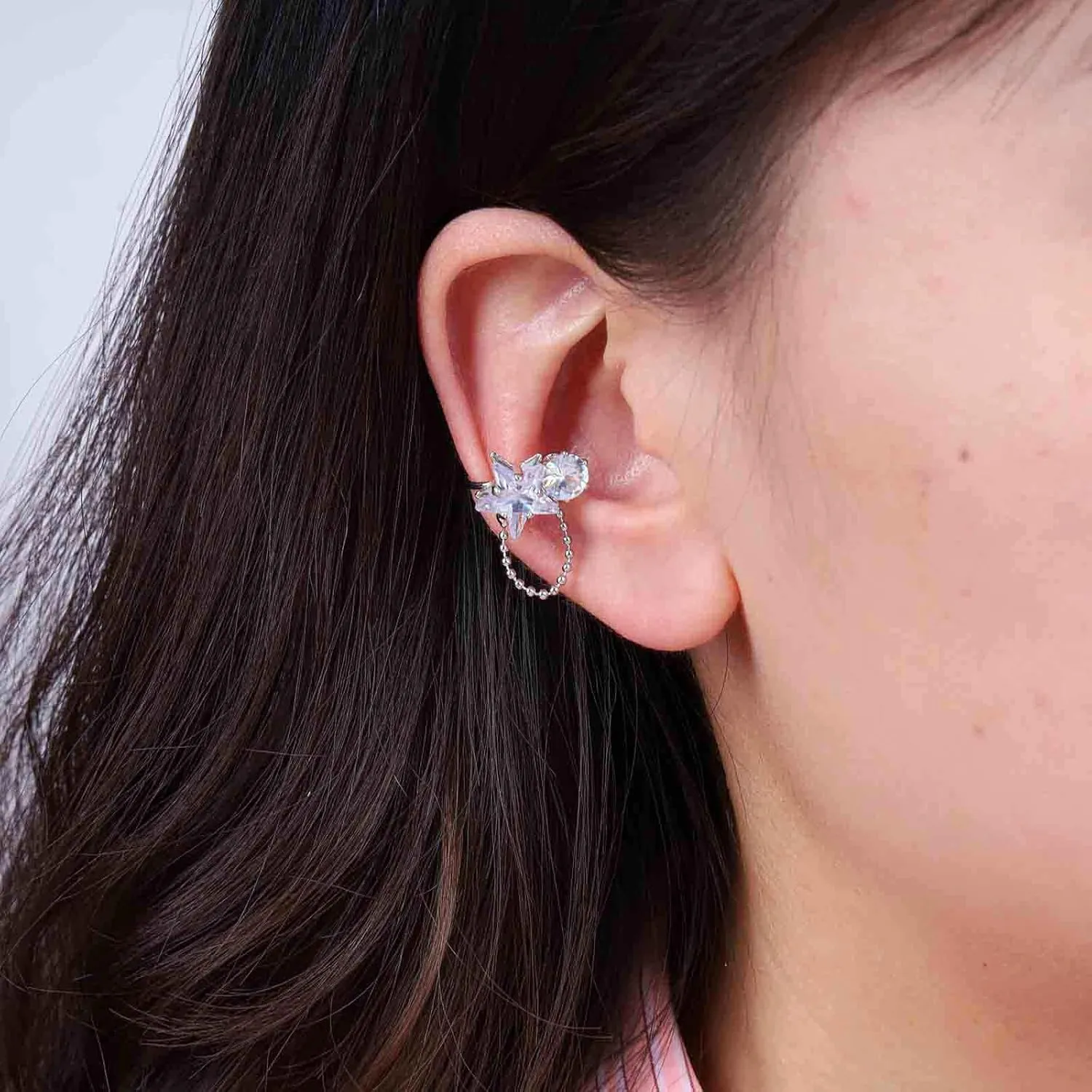 Boho Cz Star Ear Cuff Earrings Crystal Star Cuff Wrap Earrings Silver Star Cartilage Cuff Earrings Rhinestone Star Crawler Cuff Earrings No Piercing Earrings Jewelry for Women(Left)