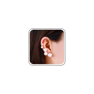 Boho Pearl Ear Climber Earrings Gold Pearl Ear Crawler Earrings Gold Pearl Ear Cuff Clip Earrings Pearl Stud Earrings Jewelry for Women(Gold Right)