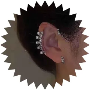 Boho Pearl Ear Cuff Earrings Pearl Ear Climber Earring Pearl Ear Crawler Earring Pearl Rhinestone Earring Silver Cz Ear Wrap Earring Jewelry for Women(Left)