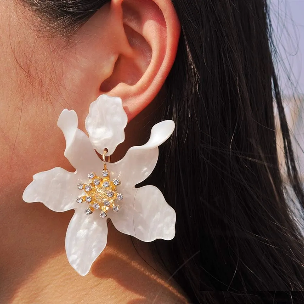 Boho Stud Earrings for Women - Chic Flower Statement Earrings with Gold Flower Bud, Great for Sister, Mom, Lover and Friends