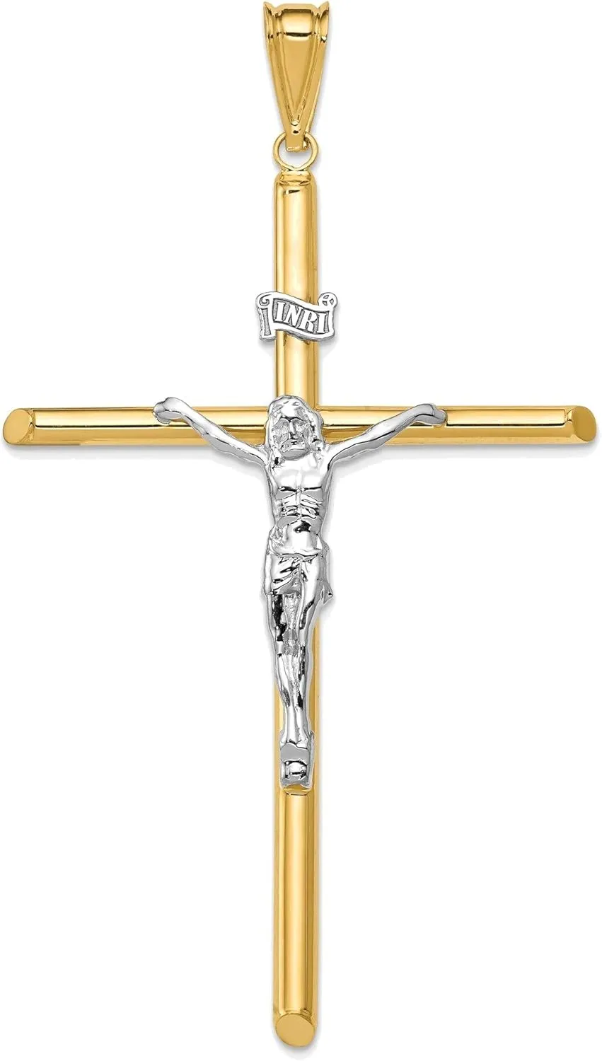 Bonyak Jewelry Two-Tone Polished Jesus Crucifix Pendant in 14K Yellow & White Gold Opulent