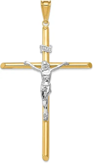 Bonyak Jewelry Two-Tone Polished Jesus Crucifix Pendant in 14K Yellow & White Gold Opulent