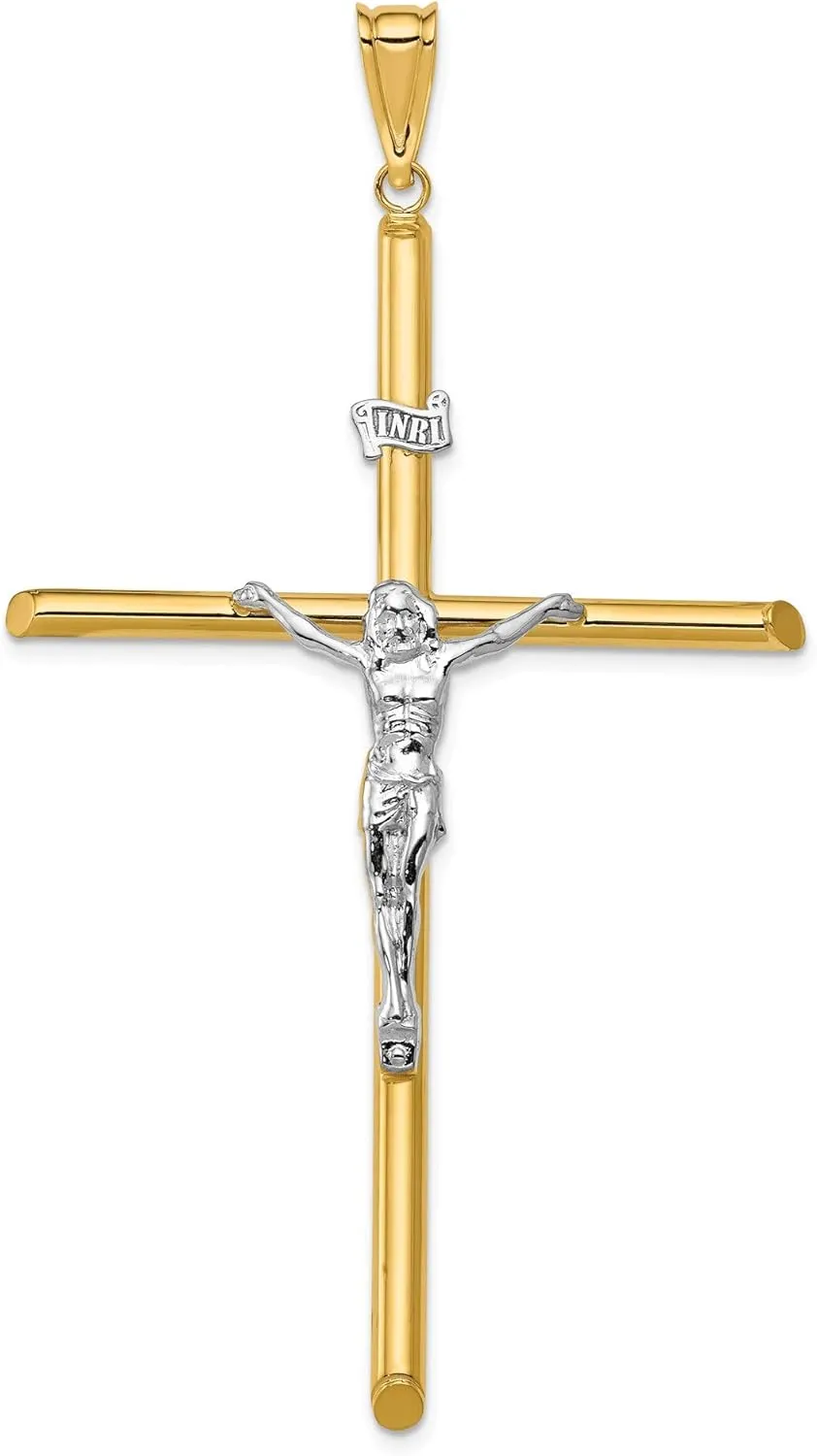 Bonyak Jewelry Two-Tone Polished Jesus Crucifix Pendant in 14K Yellow & White Gold Stylish