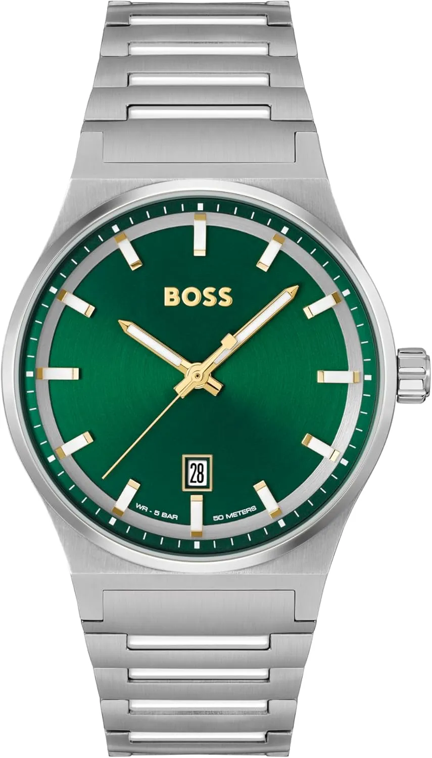 BOSS Men's Candor Stainless Steel Case and Link Bracelet Watch, Contemporary Design for Everyday Wear, Three-Hand Watch, Model (1514079)