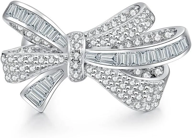 Bow Rings Infinity Wedding Bands Rings for Women Baguette and Round CZ Cubic Zirconia Paving Jewelry Ribbon Promise Ring Forever Love Knot Ring