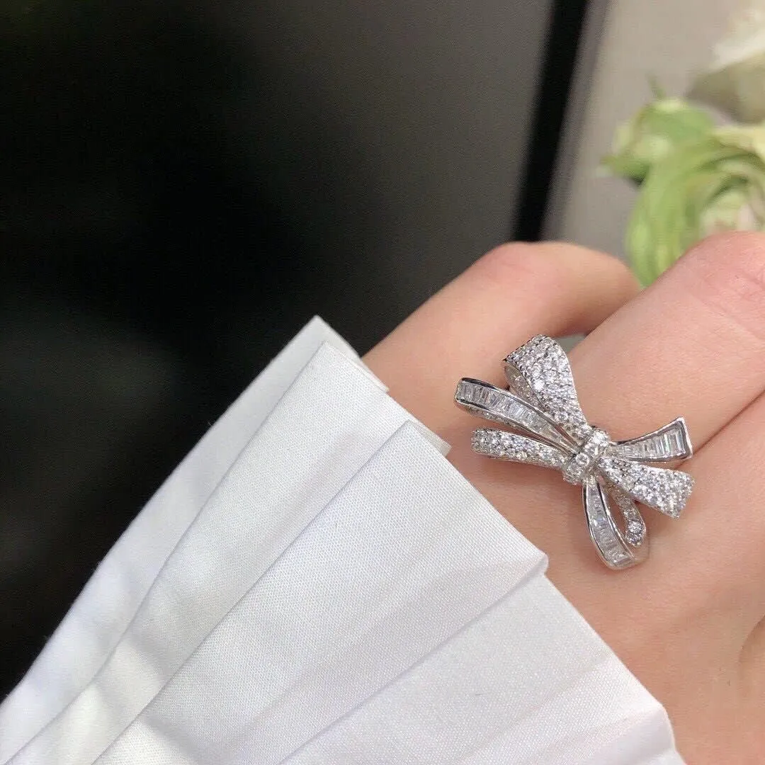 Bow Rings Infinity Wedding Bands Rings for Women Baguette and Round CZ Cubic Zirconia Paving Jewelry Ribbon Promise Ring Forever Love Knot Ring