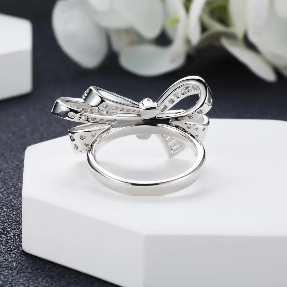 Bow Rings Infinity Wedding Bands Rings for Women Baguette and Round CZ Cubic Zirconia Paving Jewelry Ribbon Promise Ring Forever Love Knot Ring