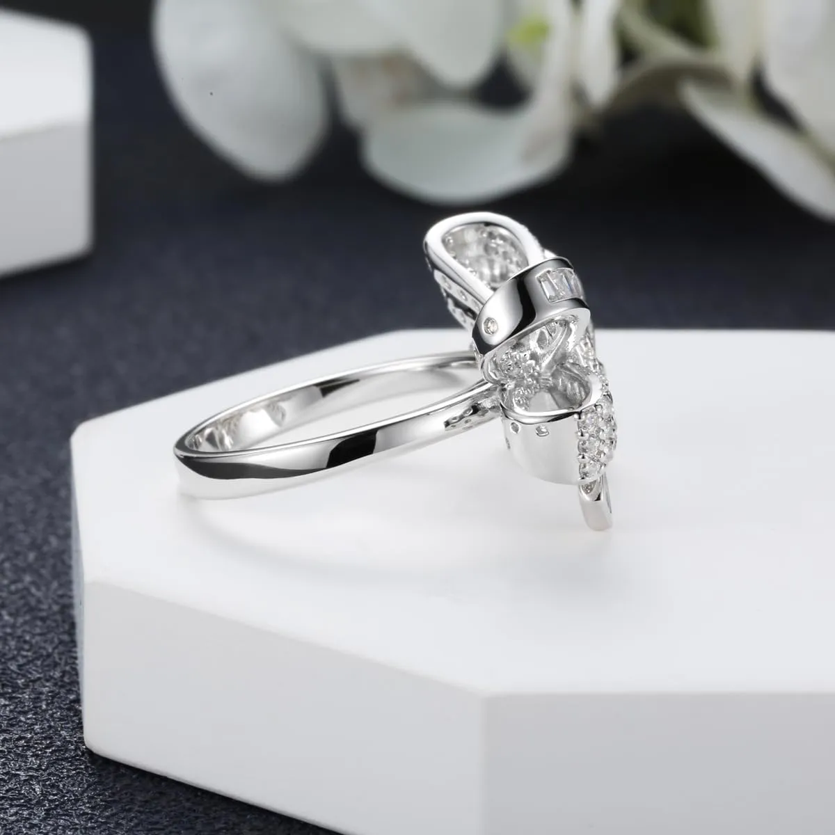 Bow Rings Infinity Wedding Bands Rings for Women Baguette and Round CZ Cubic Zirconia Paving Jewelry Ribbon Promise Ring Forever Love Knot Ring