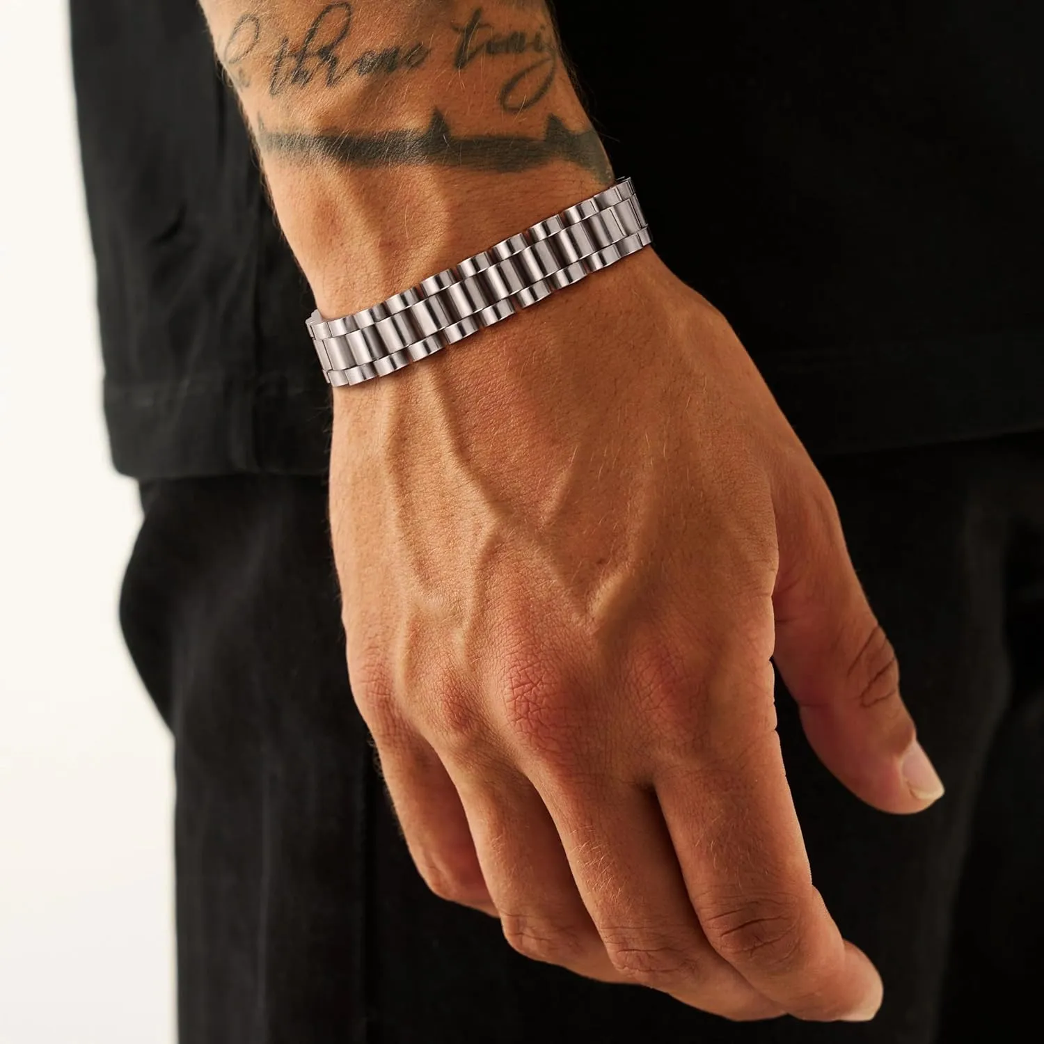 Bracelet for Men, Dainty Sterling Silver/14K Gold Plated Bracelet Non Tanish Christian Men's Bracelet Hand Chain Bracelet Chain Link Bracelet Simple Watch Band Design Dad Gifts 7.5 inch