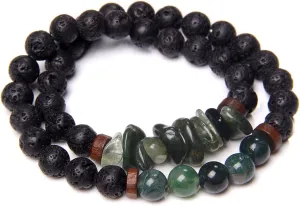 Buddha Prayer Beads Mala Bracelet 8MM Natural Stone Bracelets for Women Men Unisex Labradorite Indian Agates Bangles Necklace,Lava Indian Agate,38 cm