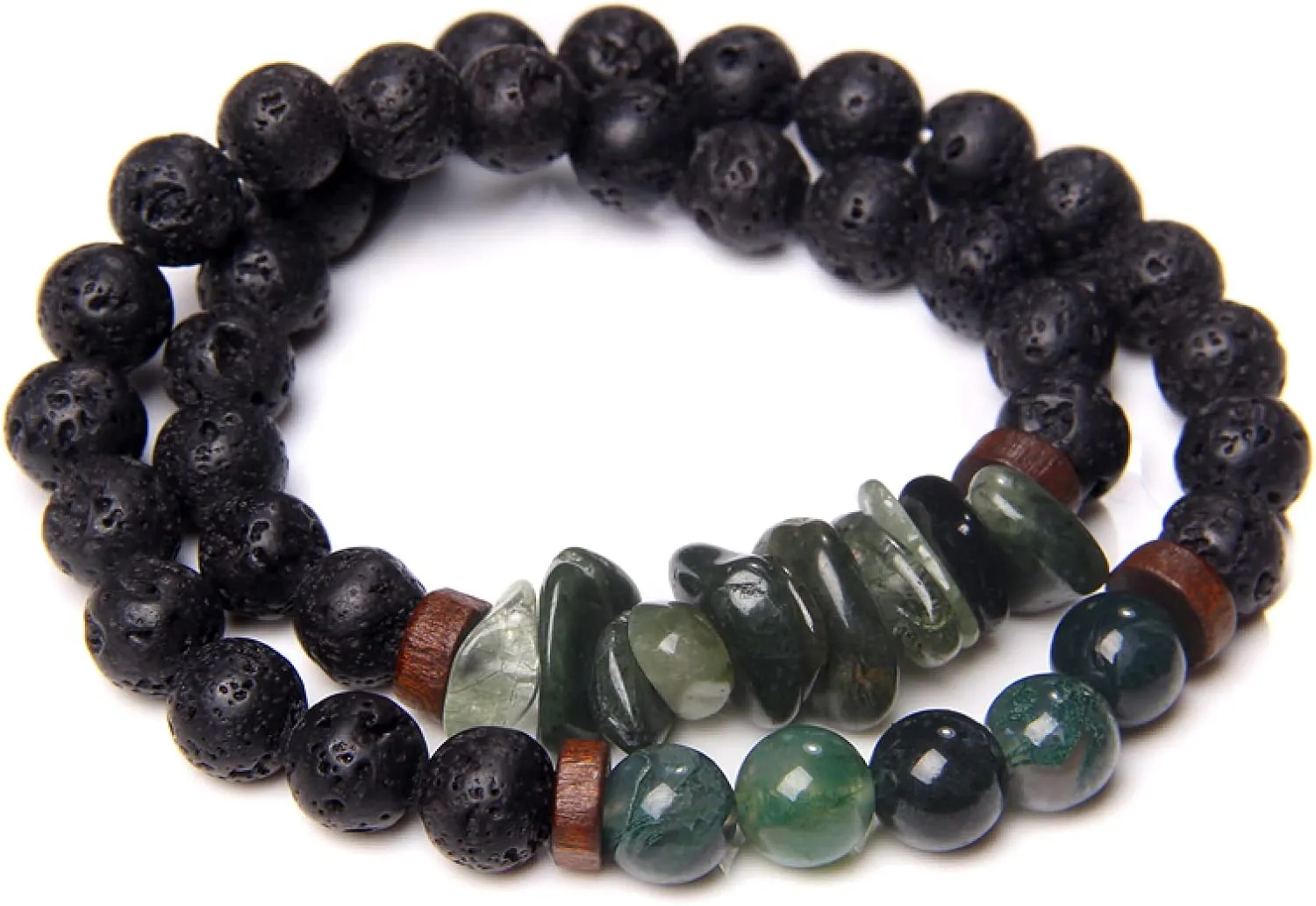 Buddha Prayer Beads Mala Bracelet 8MM Natural Stone Bracelets for Women Men Unisex Labradorite Indian Agates Bangles Necklace,Lava Indian Agate,38 cm