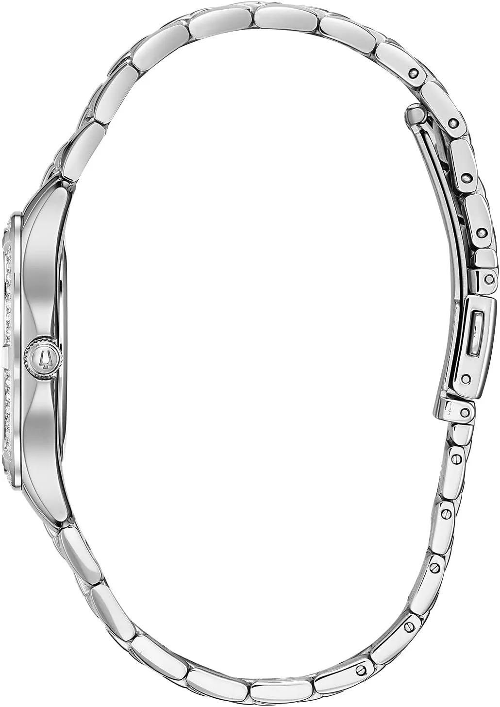Bulova Ladies' Crystal Stainless Steel 3-Hand Quartz Watch, White Mother-of-Pearl Dial
