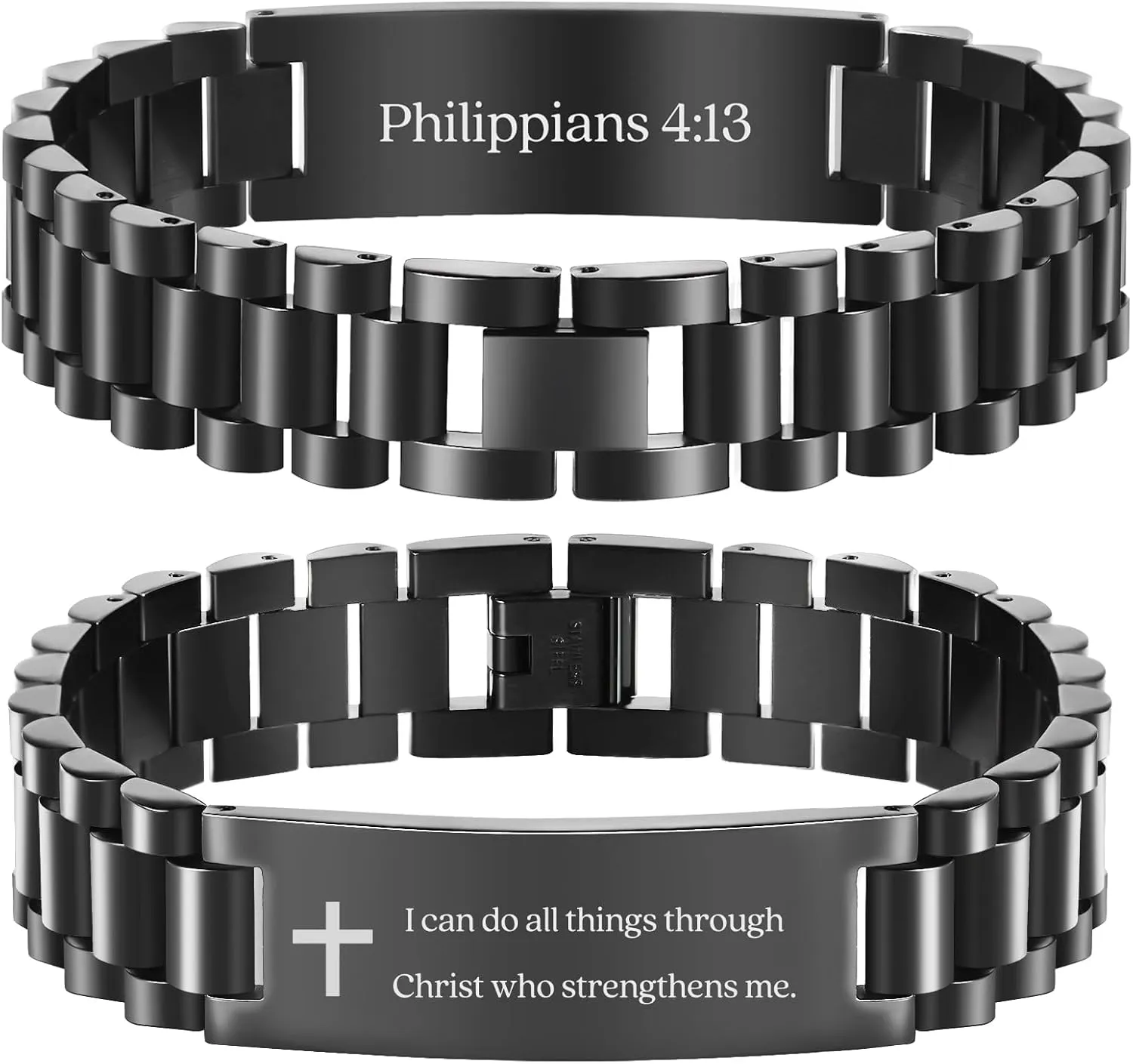 BUREI Men Watch Band Stainless Steel Link Bracelet Personalized Jewelry Gift for Men DAD Father Husband Boyfriend