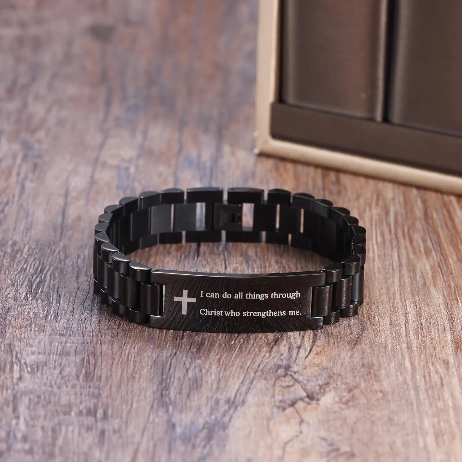 BUREI Men Watch Band Stainless Steel Link Bracelet Personalized Jewelry Gift for Men DAD Father Husband Boyfriend