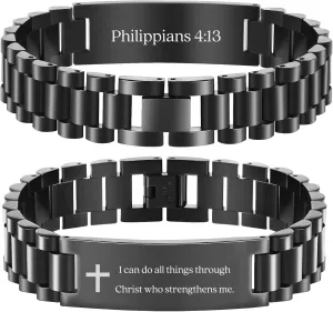 BUREI Men Watch Band Stainless Steel Link Bracelet Personalized Jewelry Gift for Men DAD Father Husband Boyfriend