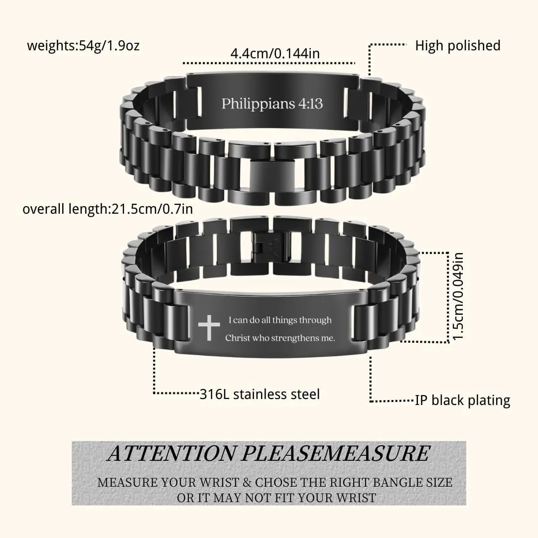 BUREI Men Watch Band Stainless Steel Link Bracelet Personalized Jewelry Gift for Men DAD Father Husband Boyfriend