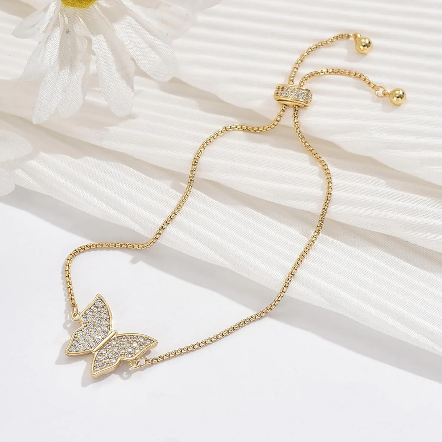 Butterfly Earring Necklace Bracelet Set - 14K Gold Plated Dainty Butterfly Jewelry Set with Cubic Zirconia, Birthday Bar Mitzvah Gifts for Women | Color: Gold/White Gold/Rose Gold