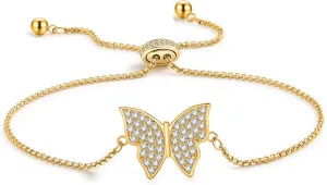 Butterfly Earring Necklace Bracelet Set - 14K Gold Plated Dainty Butterfly Jewelry Set with Cubic Zirconia, Birthday Bar Mitzvah Gifts for Women | Color: Gold/White Gold/Rose Gold