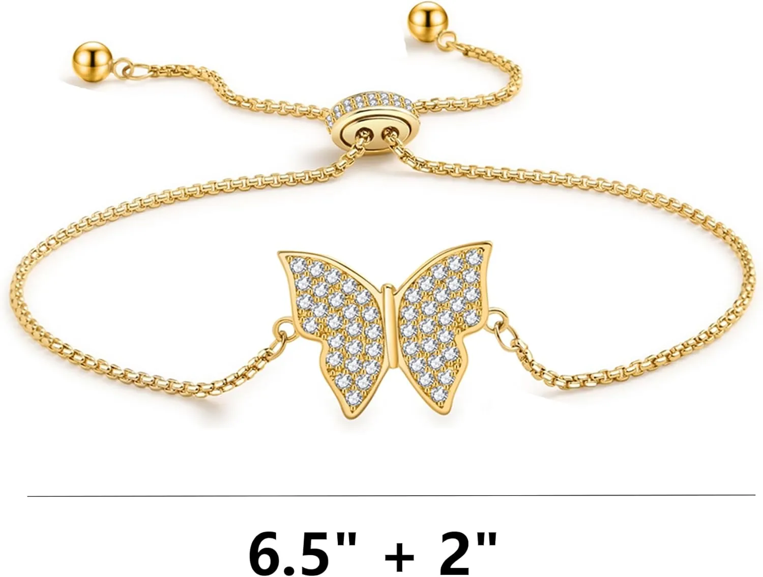 Butterfly Earring Necklace Bracelet Set - 14K Gold Plated Dainty Butterfly Jewelry Set with Cubic Zirconia, Birthday Bar Mitzvah Gifts for Women | Color: Gold/White Gold/Rose Gold