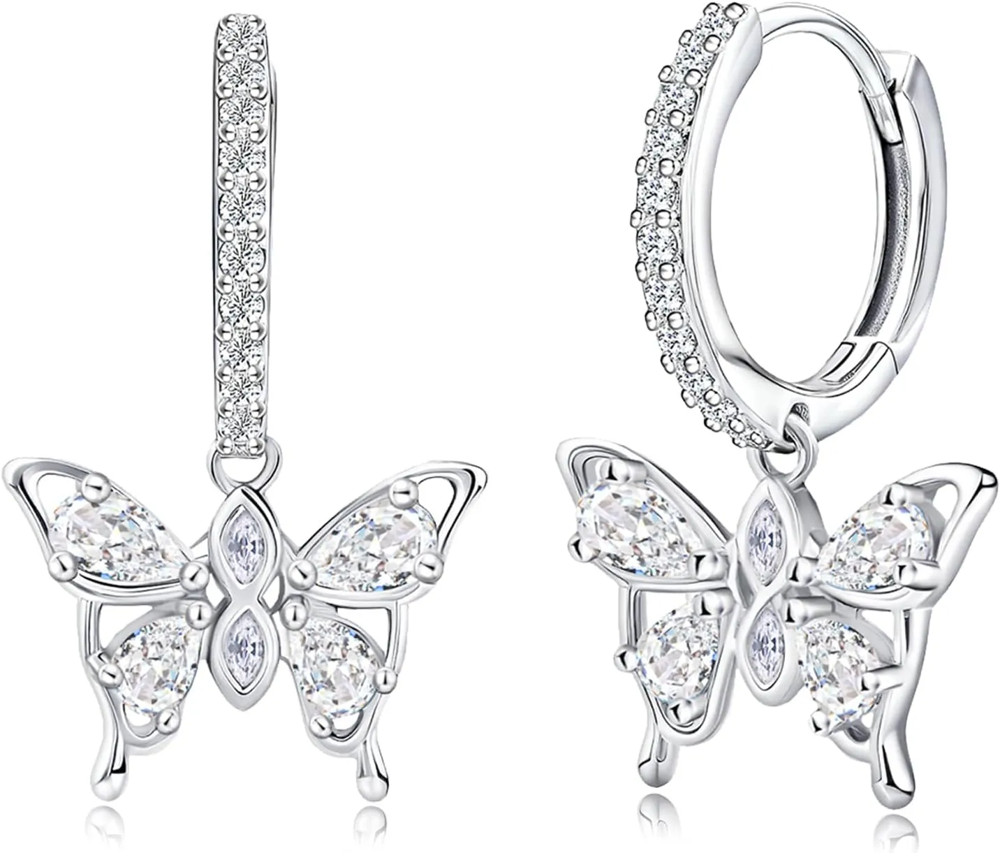 Butterfly Earrings 925 Sterling Silver Butterfly Huggie Hoop Earrings for Women CZ Dangle Hoop Earrings Butterfly Birthstone Jewelry for Mother's Day Valentine Birthday Gifts