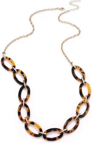 BVGA Long Necklaces for Women Acrylic Tortoise Link Necklace Leopard Print Metal Oval Resin Chain Link Acetate Collar Necklace