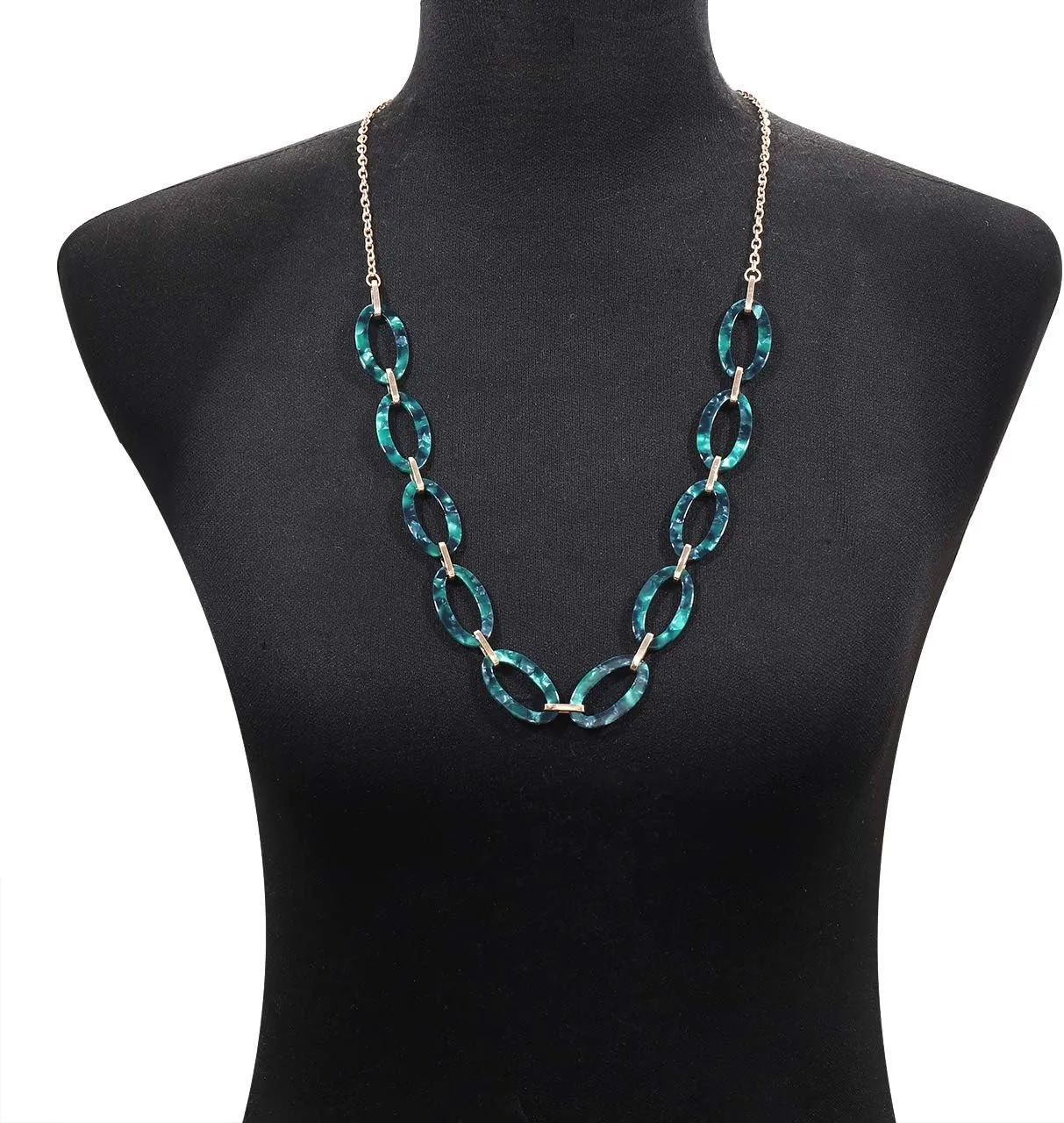 BVGA Long Necklaces for Women Acrylic Tortoise Link Necklace Leopard Print Metal Oval Resin Chain Link Acetate Collar Necklace