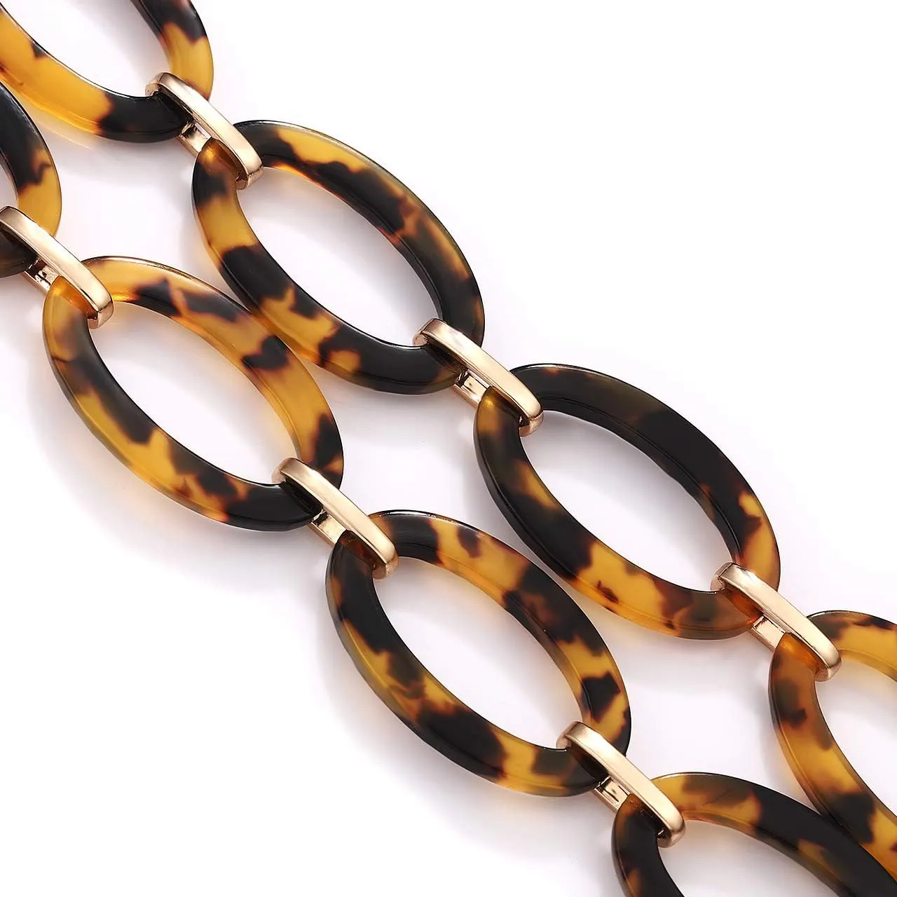 BVGA Long Necklaces for Women Acrylic Tortoise Link Necklace Leopard Print Metal Oval Resin Chain Link Acetate Collar Necklace