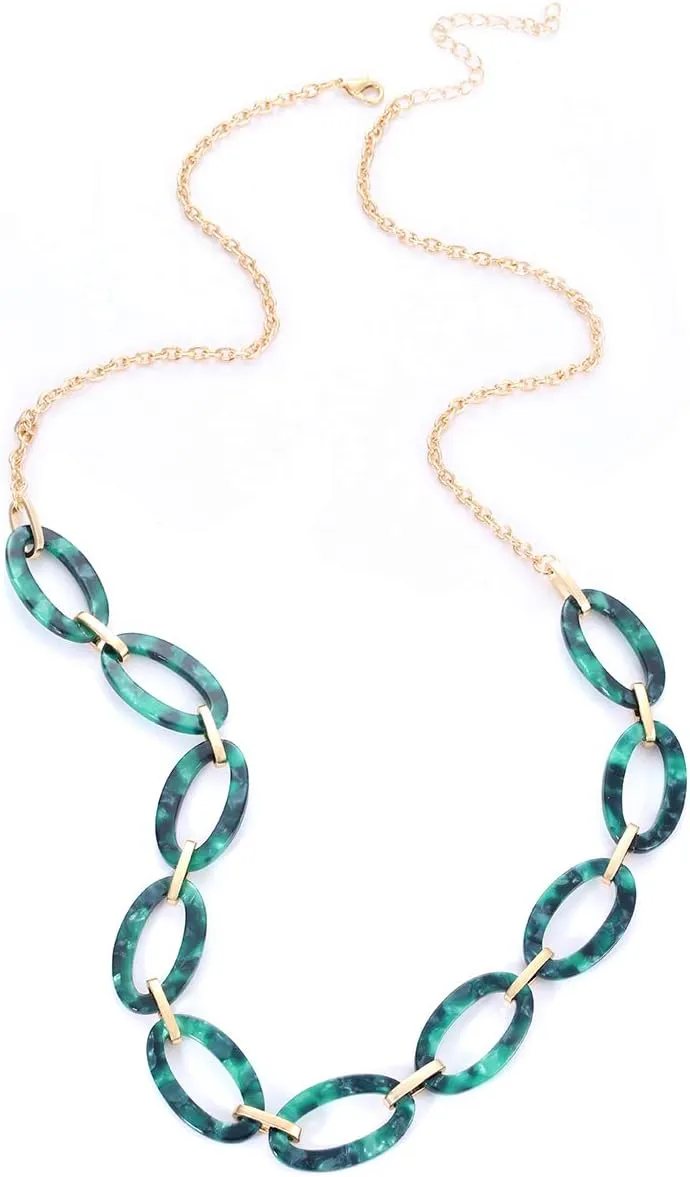 BVGA Long Necklaces for Women Acrylic Tortoise Link Necklace Leopard Print Metal Oval Resin Chain Link Acetate Collar Necklace