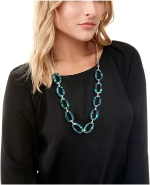 BVGA Long Necklaces for Women Acrylic Tortoise Link Necklace Leopard Print Metal Oval Resin Chain Link Acetate Collar Necklace