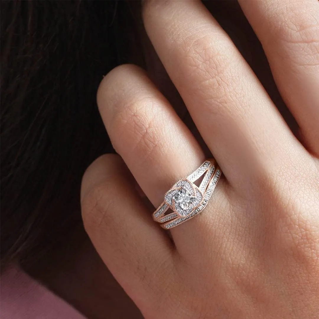 Cali Trove 1/5 CT Natural Diamond Bridal Ring Set | 14KT & 18KT Gold Vermeil Diamond Wedding & Engagement Rings | Twisted Halo Rings for Women in White Yellow or Pink Gold | Mother's Day Gifts