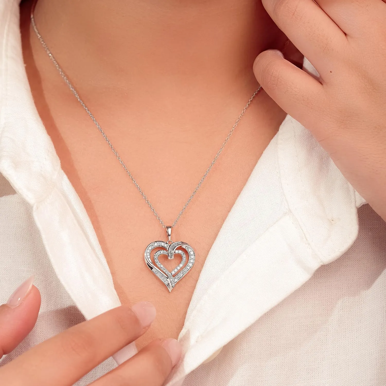 CALI TROVE luxurious Mothers Day Gift for Mom |1/2cttw Double Heart Necklaces for Women |10kt Gold & 14kt Gold Vermeil Plated Silver Pendants for Women|Necklace Gift for her |Fashion Jewelry for Women