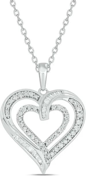 CALI TROVE luxurious Mothers Day Gift for Mom |1/2cttw Double Heart Necklaces for Women |10kt Gold & 14kt Gold Vermeil Plated Silver Pendants for Women|Necklace Gift for her |Fashion Jewelry for Women