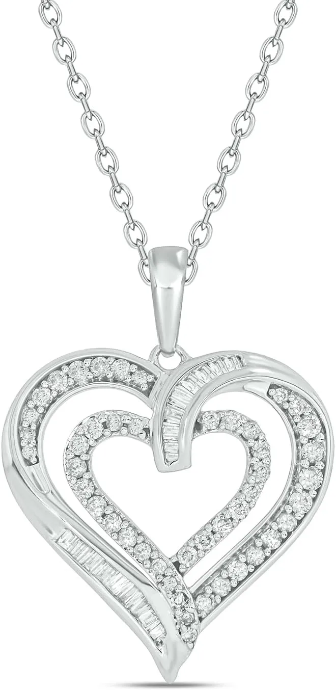 CALI TROVE luxurious Mothers Day Gift for Mom |1/2cttw Double Heart Necklaces for Women |10kt Gold & 14kt Gold Vermeil Plated Silver Pendants for Women|Necklace Gift for her |Fashion Jewelry for Women