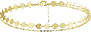 CAROVO Delicate Layered Coin Ankle Bracelet for Women 14K Gold Plated Simple Circle Anklet Boho Beach Gold Chain Ankle Bracelets for Women