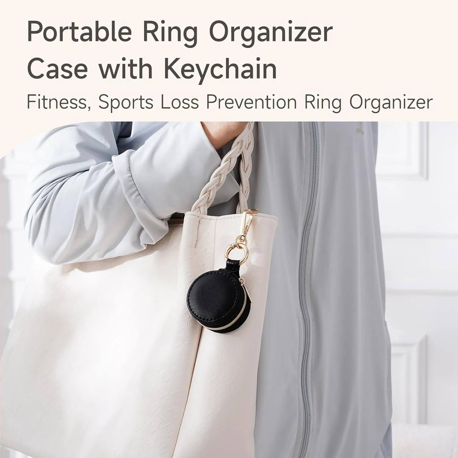 CASEGRACE Ring holder Keychain for jewelry,Portable Mini Gym Travel Jewelry Case for Earrings, Rings, Necklaces Man and Women (Black) Style A