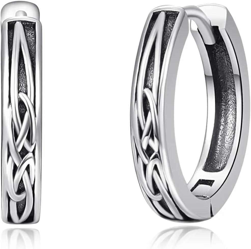 Celtic Knot Hoop Earrings 925 Sterling Sliver Small Hoop Earrings Hypoallergenic Black Hoop earrings